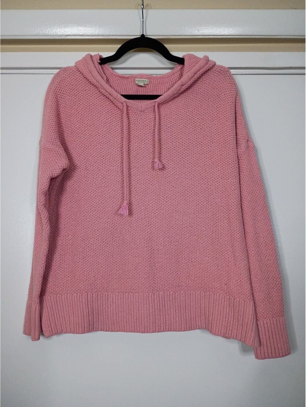 Sonoma Life & style Pink Textured Hoodie Sweater Large Relaxed Cozy Pullover